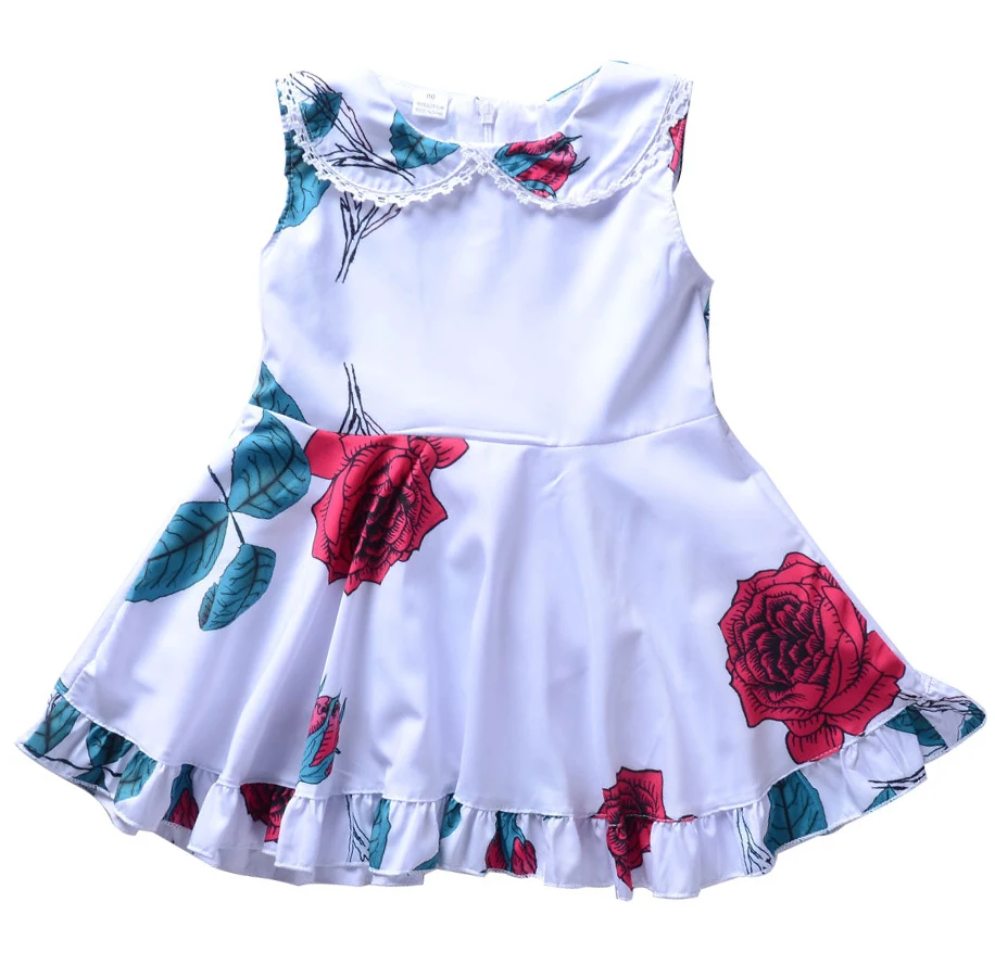 

Baby Girls Dress White Ruched Floral Dresse Sleeveless Lace Collar Casual Bebe Kids Girls Girls Toddler