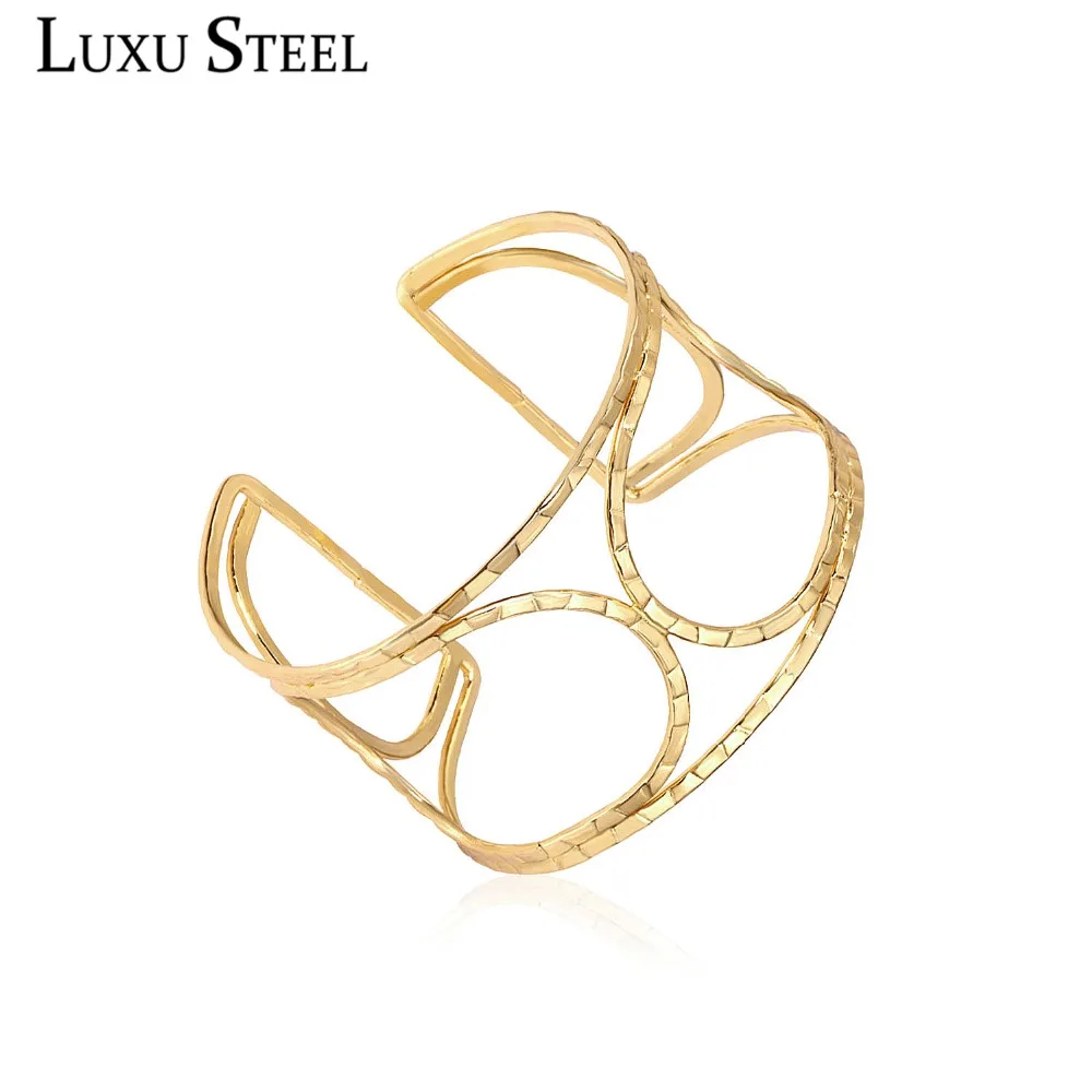 Женские/мужские браслеты-манжеты LUXU STEEL открытые браслеты из нержавеющей стали с