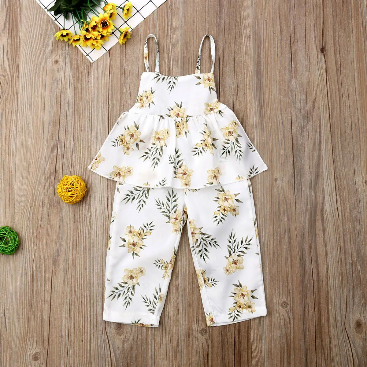 Летняя одежда для маленьких девочек комбинезон с цветочным принтом платье на