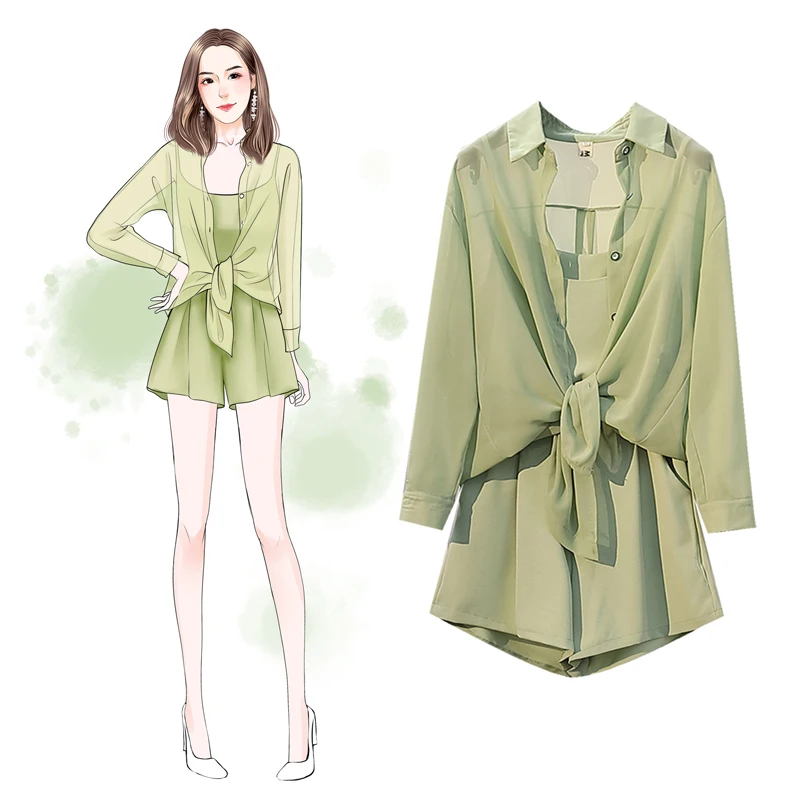 Летний комплект из 2 предметов женская модная шифоновая рубашка с длинным