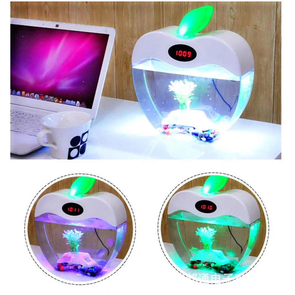 

Multi-functions Mini Aquarium Fish Tank 1.5L capacity water cycle adjustable Colorful LED lights Aquarium Tank USB socket 5V D30