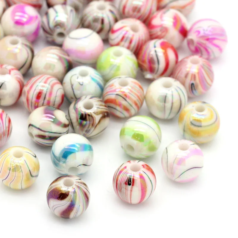 

DoreenBeads 300 PCs Acrylic Spacer Beads Round Mixed At Random AB Color Stripe 8mm Dia. Hole: Approx 1.5mm for Jewelry Making