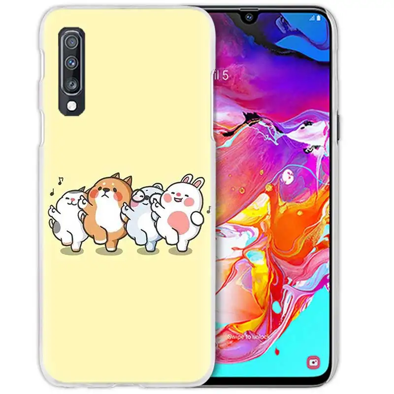 Кавайный чехол для samsung Galaxy A50 A70 A20e A40 A30 A20 A10 A8 A6 Plus A9 A7 жесткий прозрачный чехол для телефона из ПК с котом корги и собакой