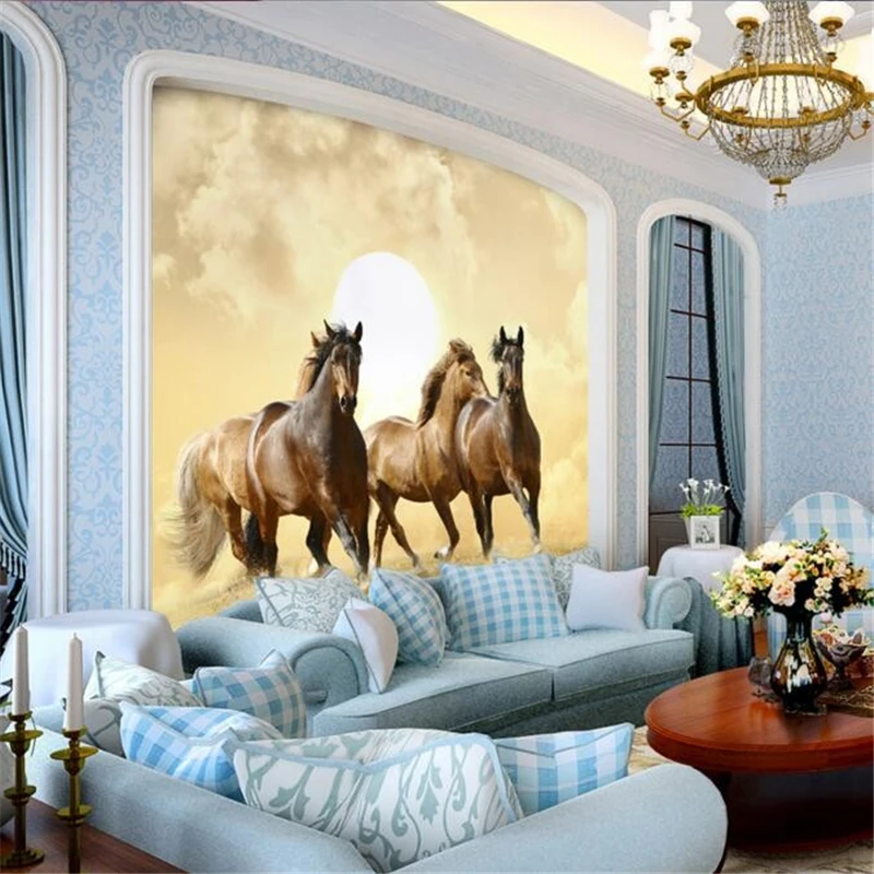 beibehang papel de parede 3D photo wallpaper 3d perspective galloping horse hotel bedroom living room painting mural wall paper |