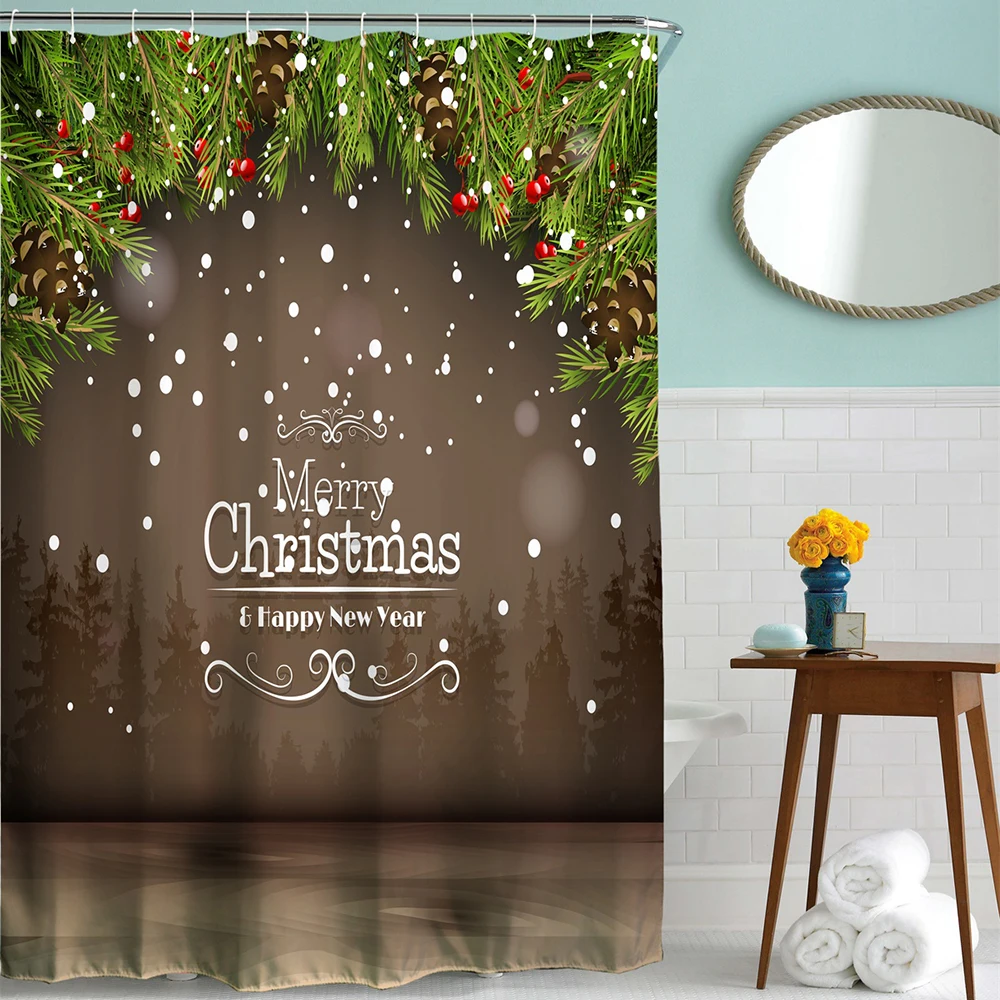 

Cartoon Snowman Waterproof Shower Curtain With Hook Plaid Bathroom Curtains High Quality Bathing Sheer Xmas For Home Decoration