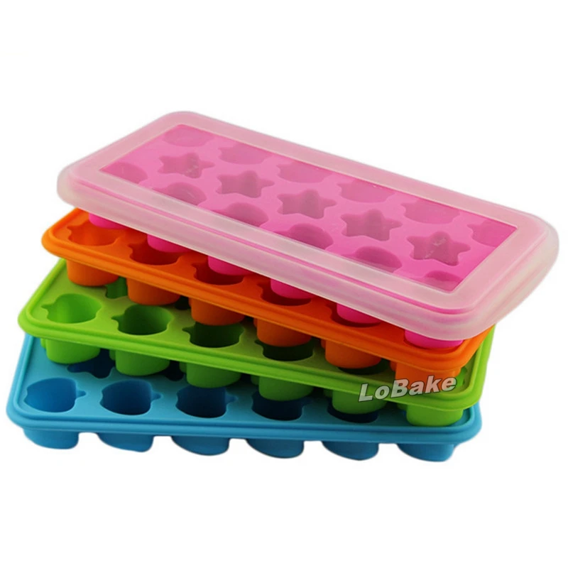Силиконовый поднос для льда в форме яблока и звезд 17 моделей с крышками формы