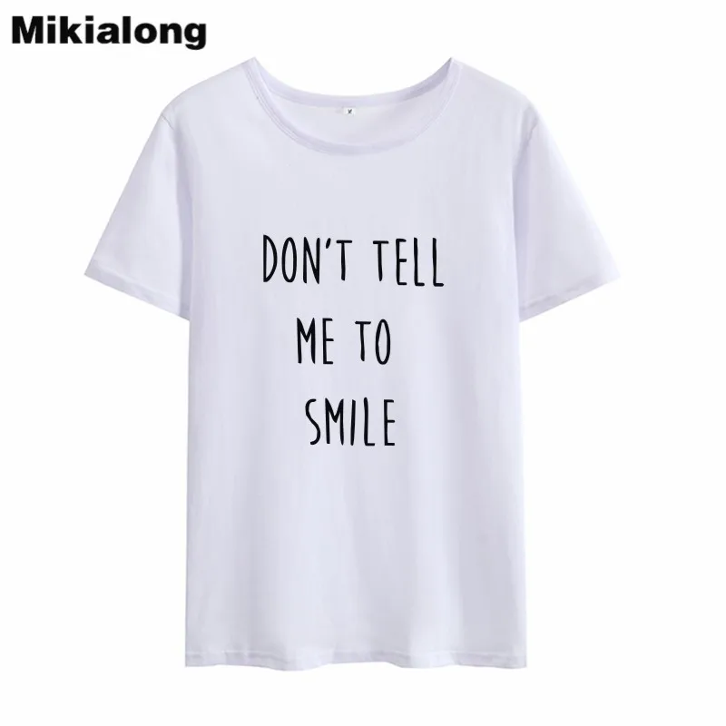 Футболка Mikialong женская с принтом Don't ditell Me To Smile летняя хлопковая футболка