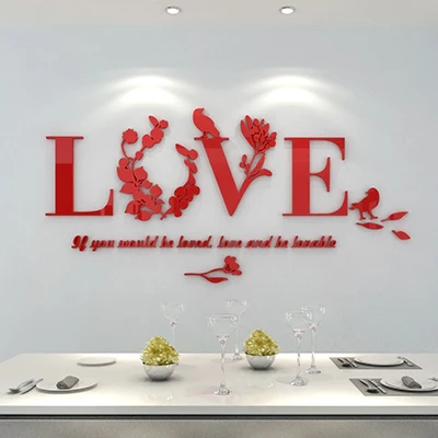 Love Flower Wall Stickers Acrylic 3D House Decoration Living Room Muurstickers Voor Kinderen Kamers Muraux Adesivo De Parede | Дом и сад