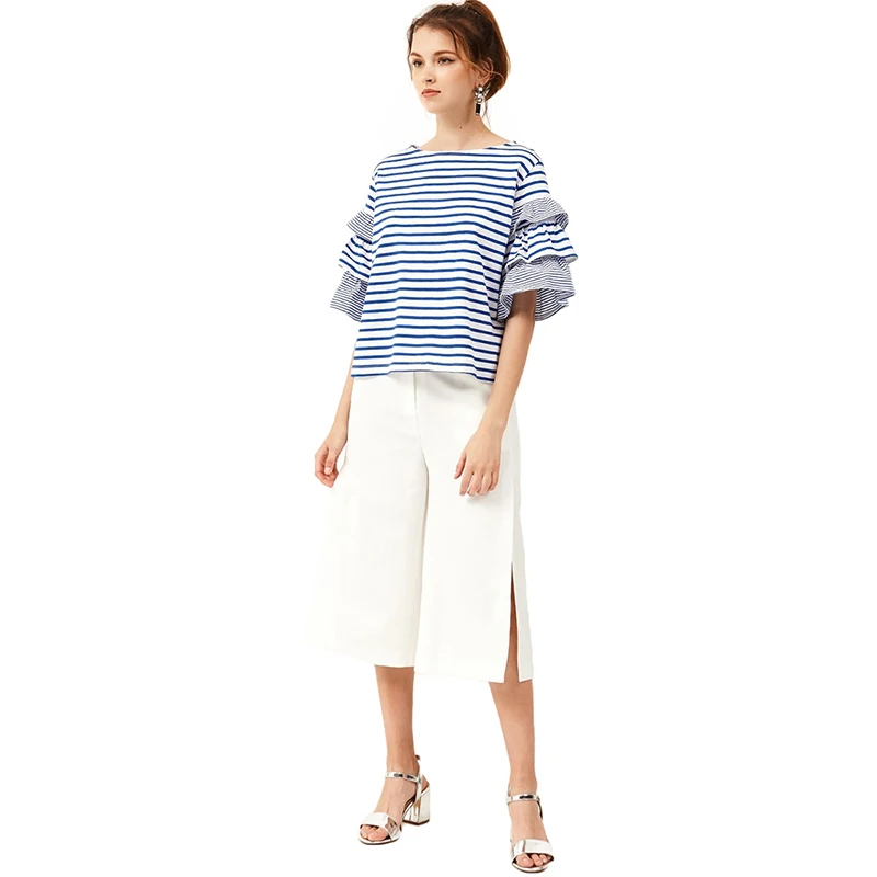 IRISIE 2018 Для женщин Повседневное в синюю полоску оборками Лоскутная Половина