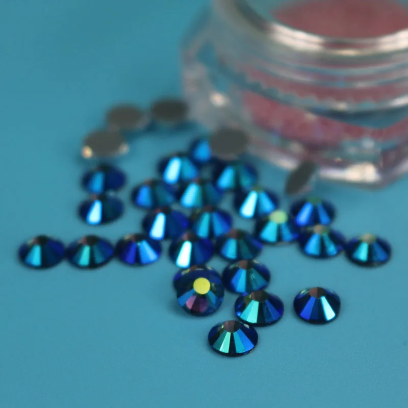 SS3-SS34 Blue ab цветные плоские стразы с имитацией горячего сверления
