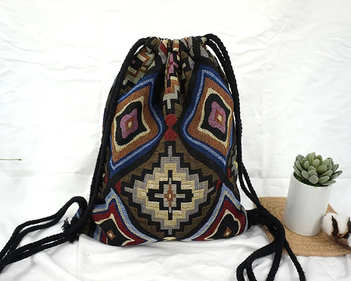 Lilyhood Для женщин ткань рюкзак женский Gypsy в богемном стиле бохо шик хиппи народная Племенной Ibiza коричневый Drawstring Рюкзак Сумки