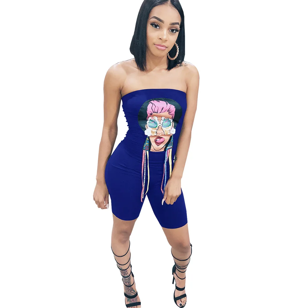 IMYSEN Летняя мода без бретелек Обёрточная бумага Playsuit Для женщин мультфильм шик