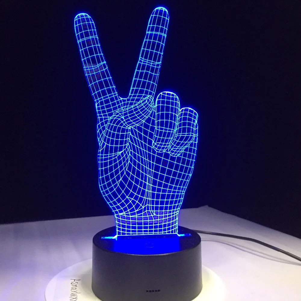 Домашний Декор акриловый 3D светодиодный светильник Ручной знак победы