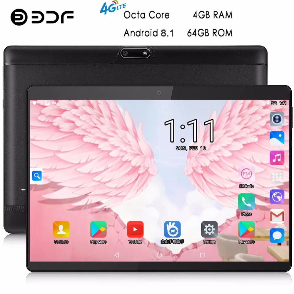 BDF Android OS 8,1 10 дюймов планшетный ПК Octa Core 4 Гб Оперативная память 64 Гб Встроенная память 3g 4 аппарат не привязан к оператору сотовой связи планшет 5.0MP Камера Wi-Fi, 5000 мА/ч, 1280*800 ips Планшеты