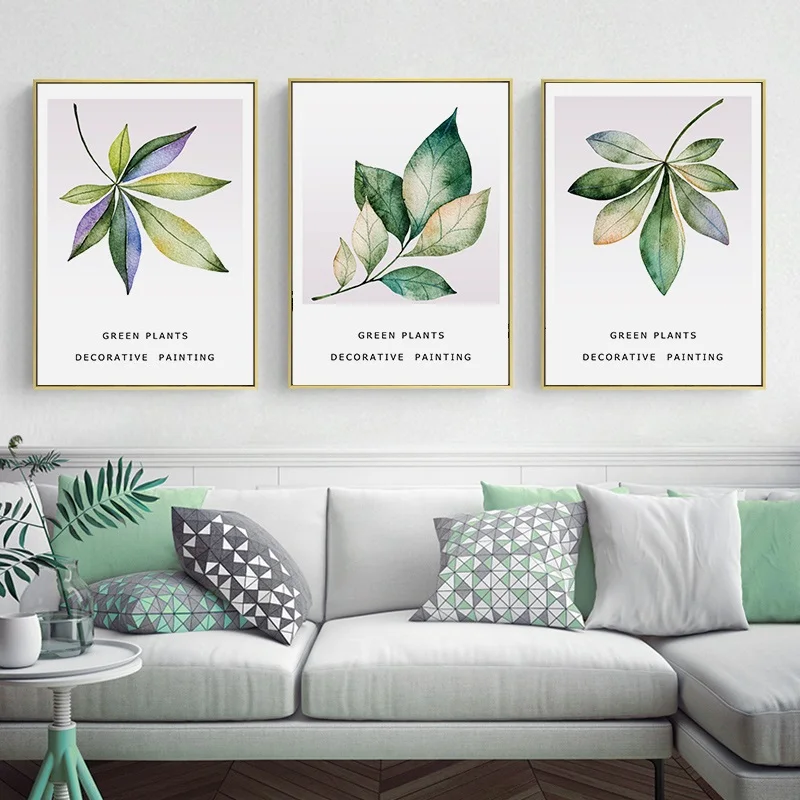 

Nordic Watercolour Plant Poster Green Leaves Canvas Painting Modern Minimalist Wall Art Picture for Living Room Home Decoration