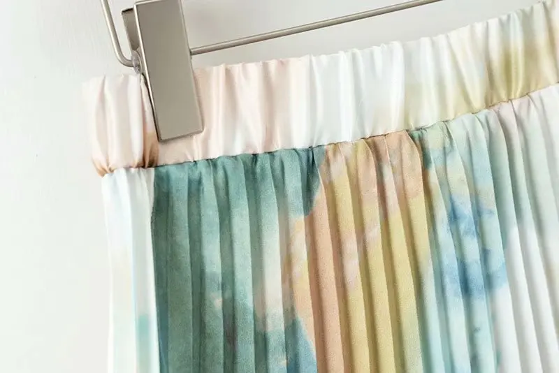 Европейский стиль, летние юбки, Женская плиссированная юбка с принтом Tie-dye, Женская эластичная юбка миди с высокой талией, XDWM1310