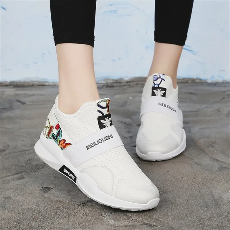 2018 женская повседневная обувь на плоской подошве с цветочным принтом весенне