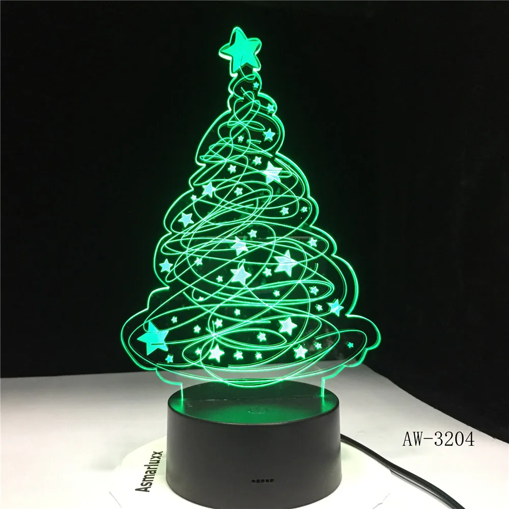Светодиодная настольная лампа с 3D эффектом рождественской елки ночник питанием
