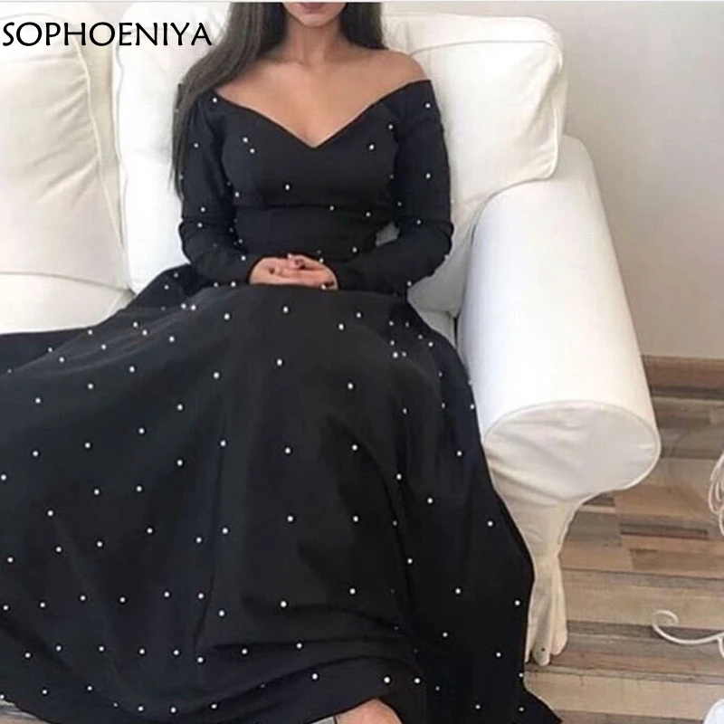 Элегантные вечерние платья с V образным вырезом и длинным рукавом жемчужные