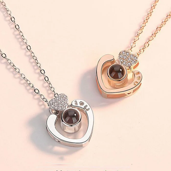 Ожерелье с подвеской I Love You розовое золотое серебряное на 100 языках вечерние