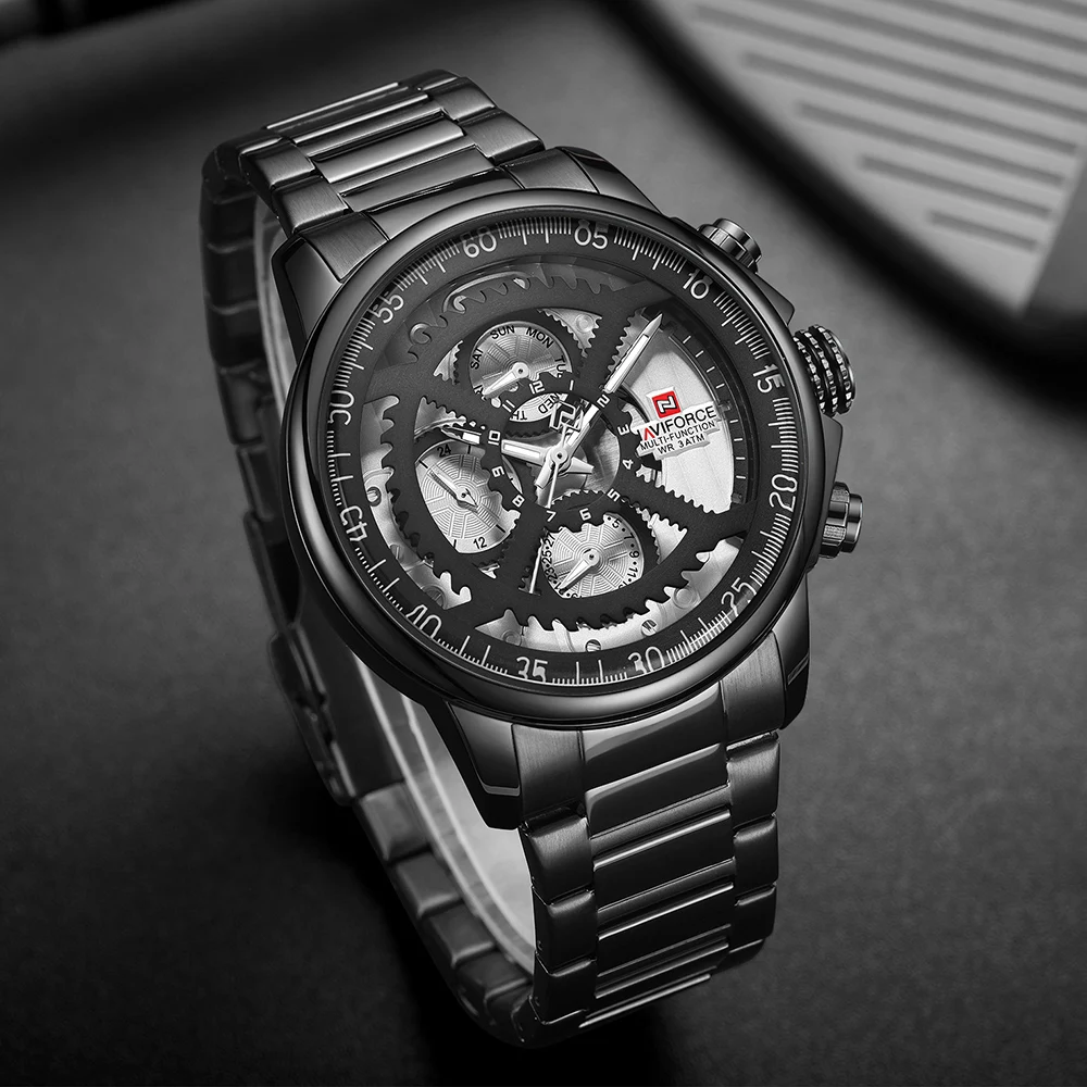 NAVIFORCE Brand Mens Sport Watch Full Steel Quartz Watches Men Date Week 24 Hour Waterproof Military Clock Man relogio masculino | Наручные