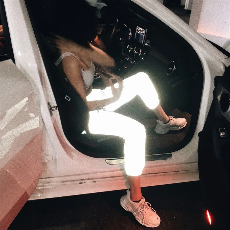 Женские брюки Kylie Jenner в стиле хип-хоп Осенние блестящие длинные с высокой талией