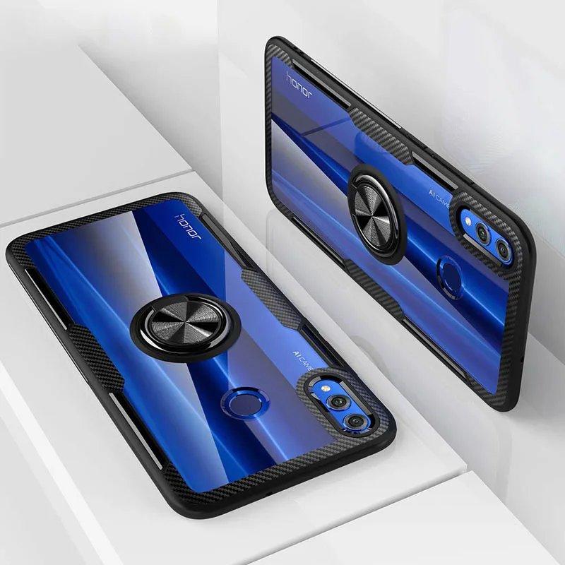 Huawei P Smart чехол прозрачный PC+ углеродное волокно полное защитное кольцо магнетизм для huawei P Smart Plus Caque