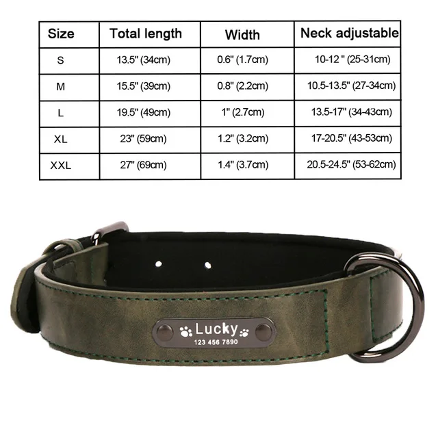 Green Dog Collar Персонализированный кожаный ошейник для больших собак на заказ ошейник для домашних животных с идентификационной биркой жевательный ошейник для собак прочные товары для домашних животных MP0100 - Цвет: Green Dog Collar