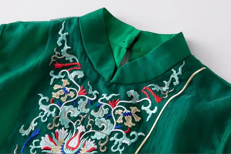 Женское пальто летняя рубашка из органзы в китайском стиле с цветочной вышивкой