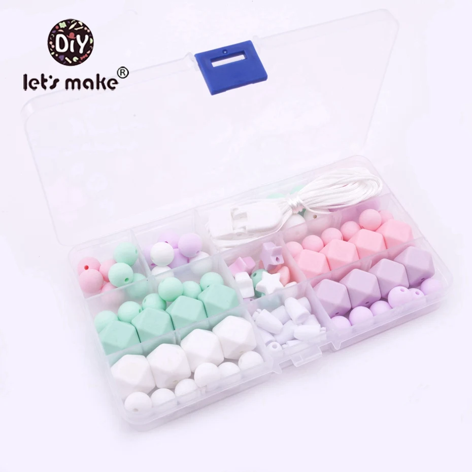 Let's Make Unfinished Crafts Set Chewable Silicone Round Hex Beads DTY Jewelry Nursing Necklace Accessories Baby Teether | Мать и