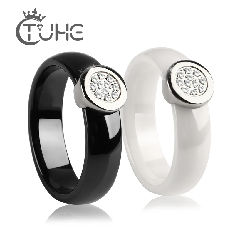 Женское керамическое кольцо с блестящим кристаллом модное круглое для помолвки