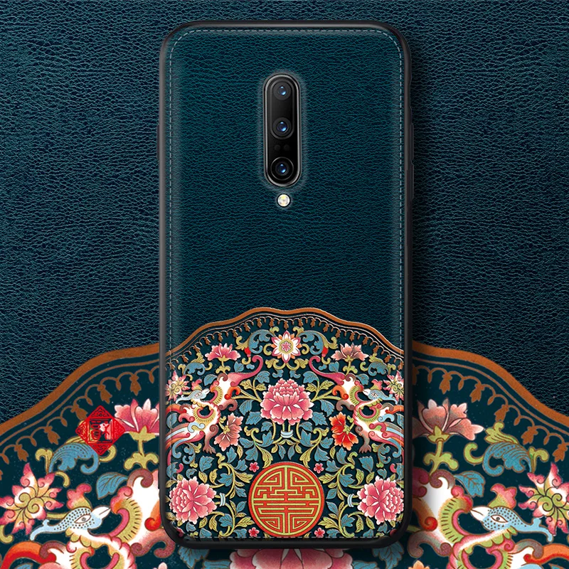 Luxury Soft Leather Case For OnePlus 7 7pro Phone Cases Silicone Shockproof Traditional Auspicious Protective Cover Shell | Мобильные
