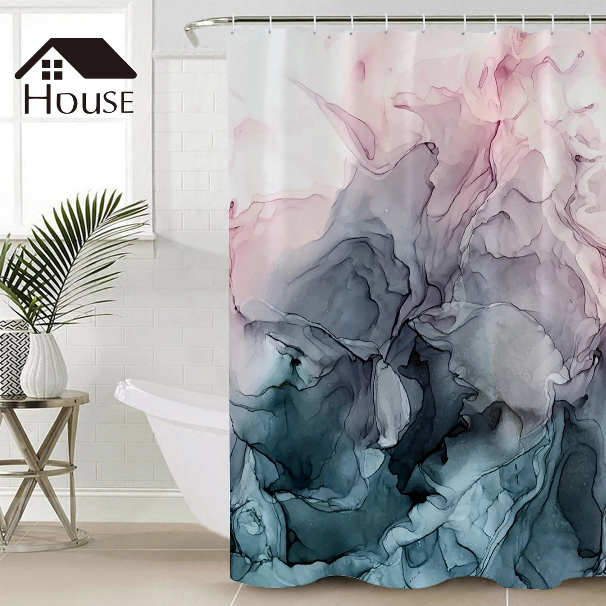 Двойные занавески для душа румяна и серая струящаяся абстрактная живопись