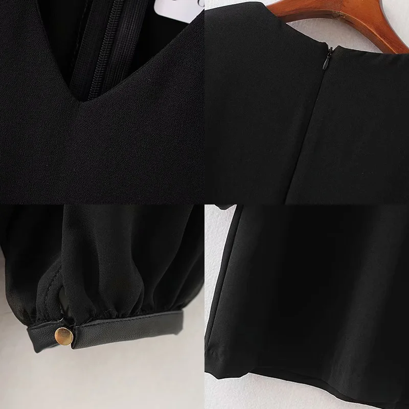 A Forever 2018 New Arrival Women Dress Sexy Style V Neck Perspective Mesh Stitching Mini Long Sleeve M-939 | Женская одежда