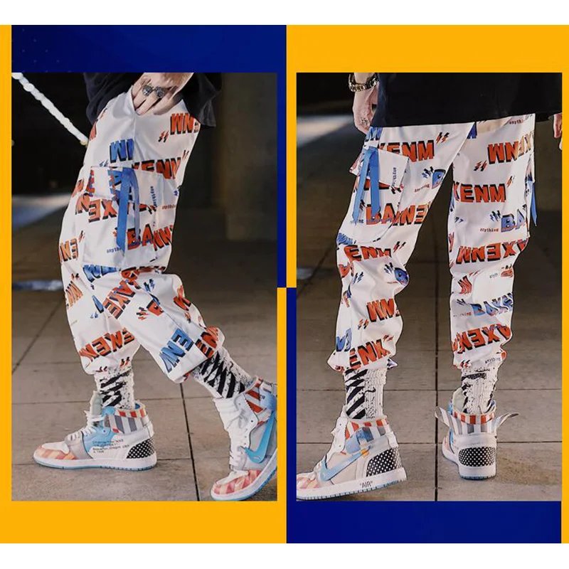 Off Hip Hop белые черные Цветные Лоскутные Мужские штаны шаровары с буквенным принтом