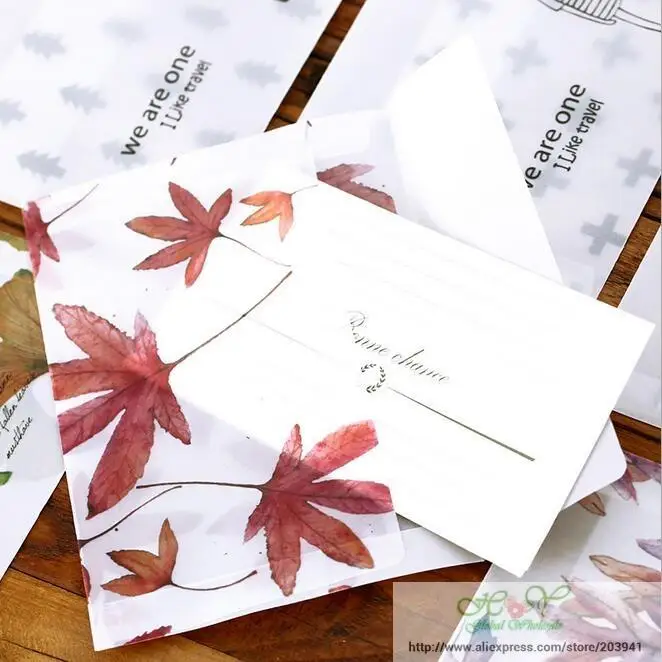 

96pcs/lot New Cute Leaves series Transparent Sulphuric acid paper frosted envelop envelop for invitation card Wholesale160*110mm