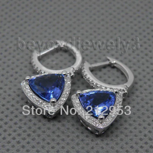 Новые винтажные потрясающие серьги из белого золота 8 мм 14Kt с танзанитом ААА