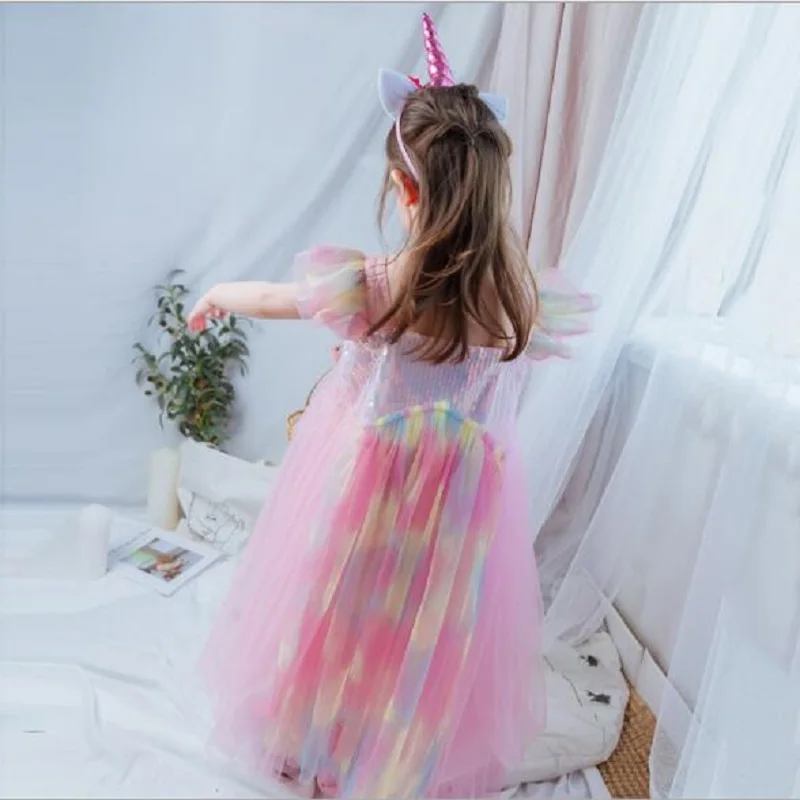 Summer Girl Dress Colorful Princess Halloween Party Performance Costume Child Christmas Thanksgiving Role Playing | Детская одежда и