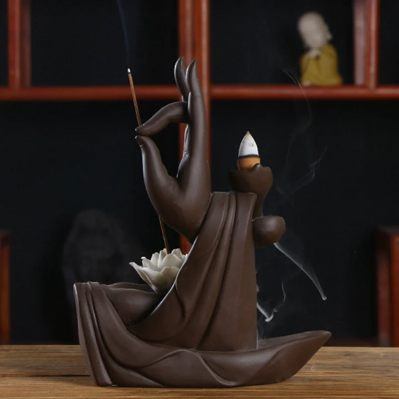 Home Furnishing Purple Sand Back Incense Burner Bergamot Lotus White Porcelain Handmade Flower Zen Aromatherapy Stove | Дом и сад