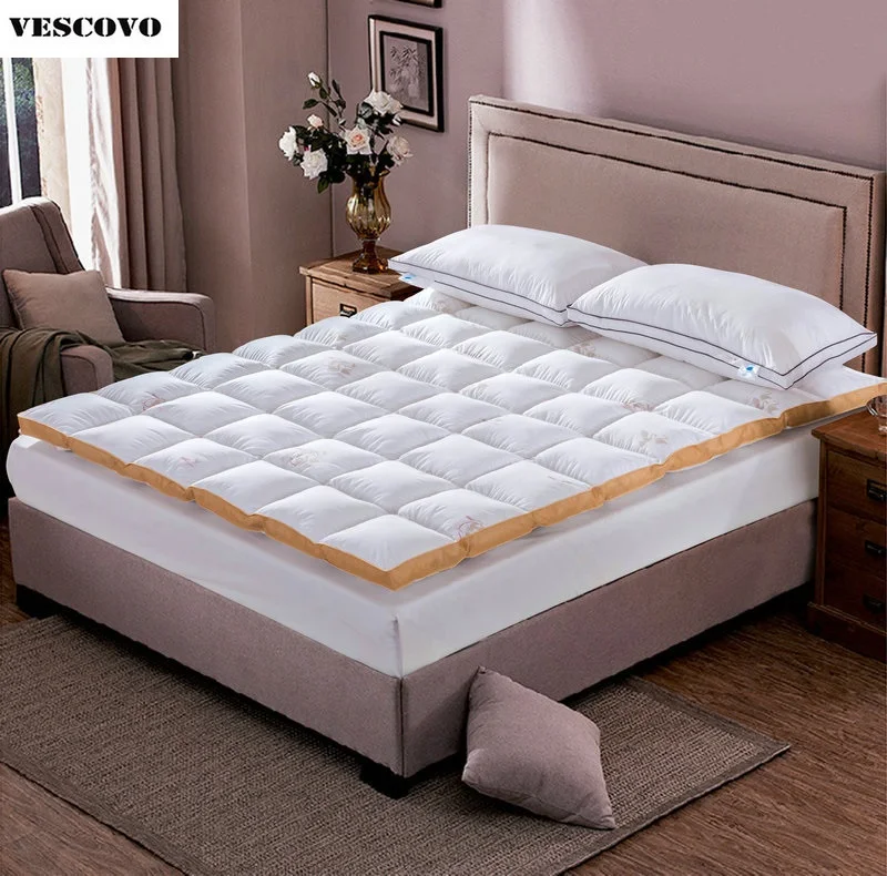 Стеганый белый гусиный пух 100% наматрасник с ремешками домашняя мебель для