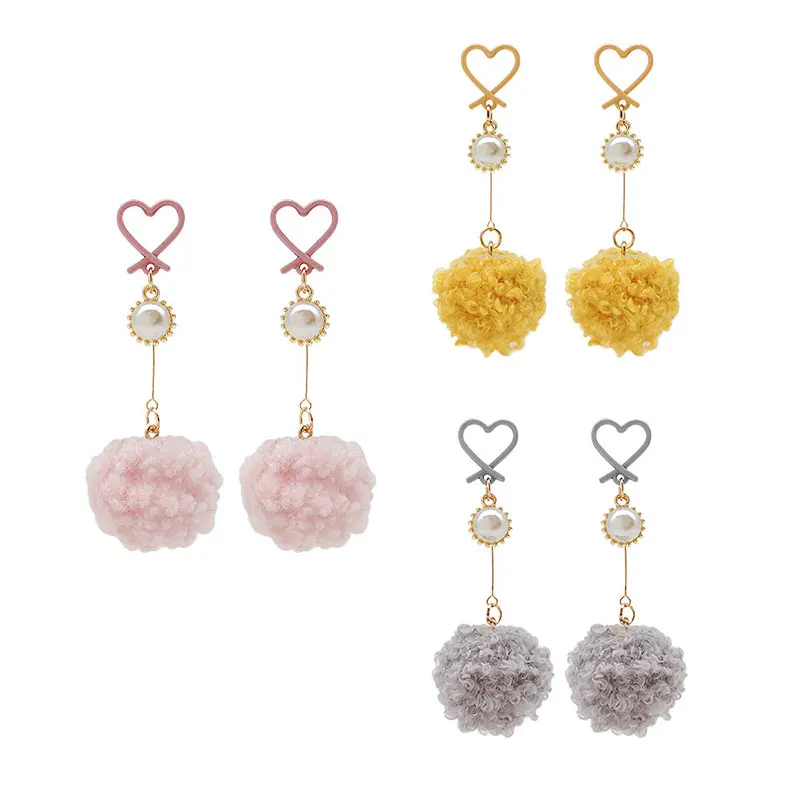 Sweet Spray Paint Colorful Heart PomPom Drop Earrings Brincos For Women Handmade Soft Ball Dangle Jewelry Party pendientes | Украшения и