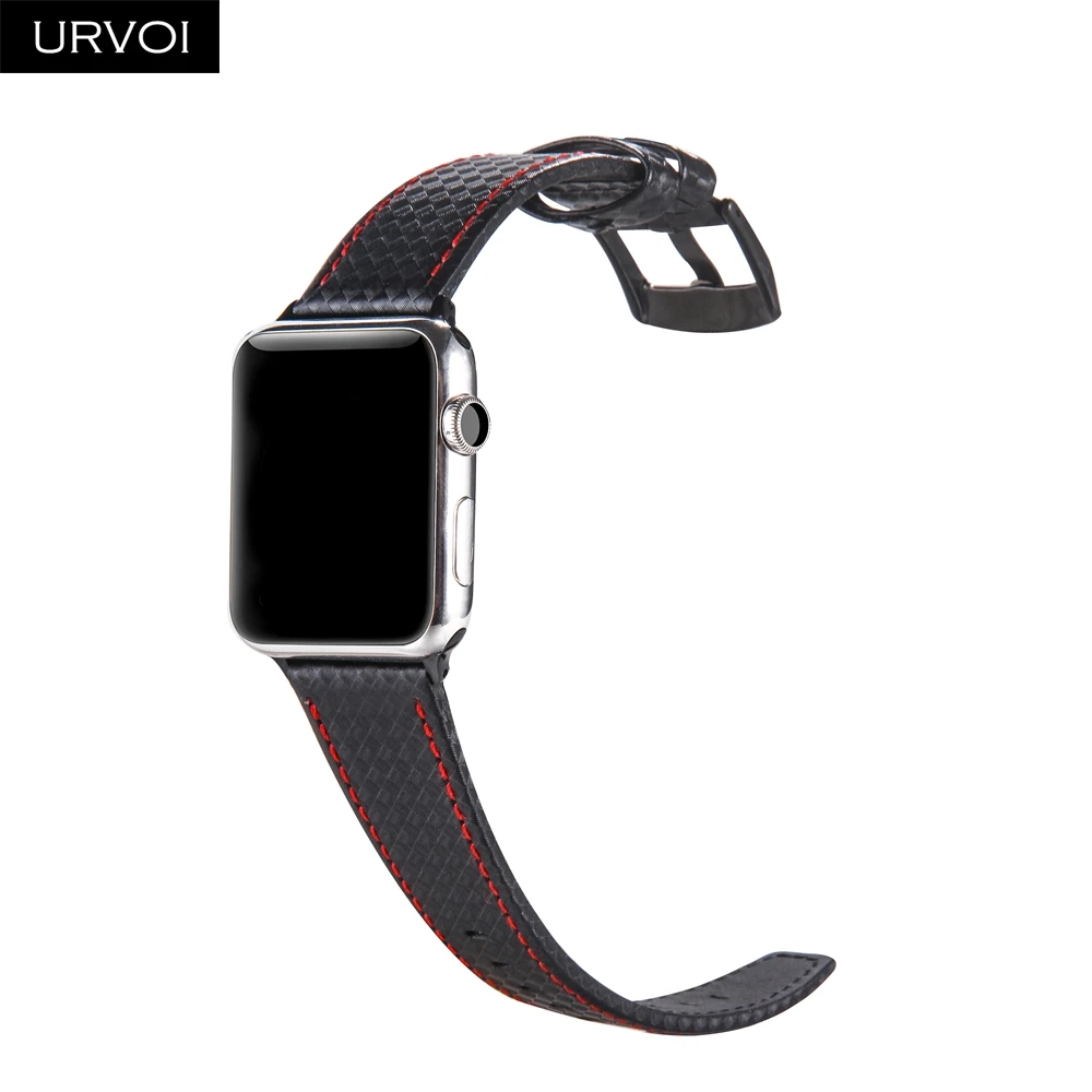 Ремешок URVOI для Apple Watch series 6 SE 5 4 3 21 кожаный ремешок из углеродного волокна iwatch