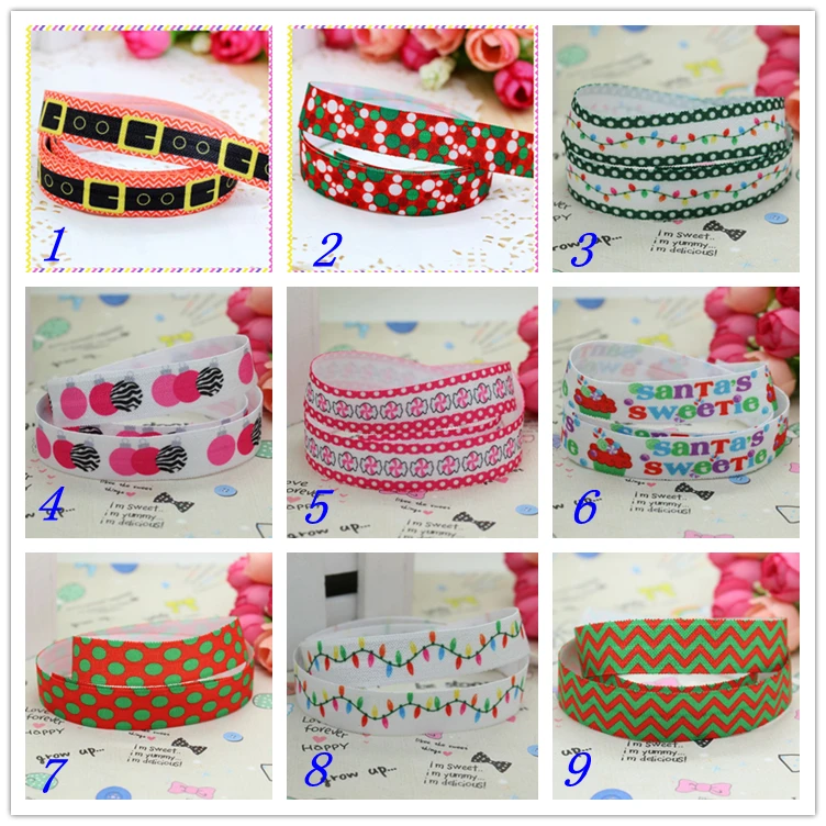 

5/8'' Free shipping Fold Elastic FOE christmas dots santa printed headband headwear hairband diy decoration wholesale OEM S114