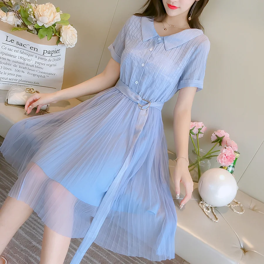 Летнее платье рубашка в винтажном стиле модель 2020 года элегантные женские синие