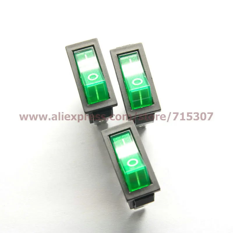 PHISCALE 10 шт./лот 3 контактный 16 А 250 В Зеленый кнопочный клавишный выключатель лампа