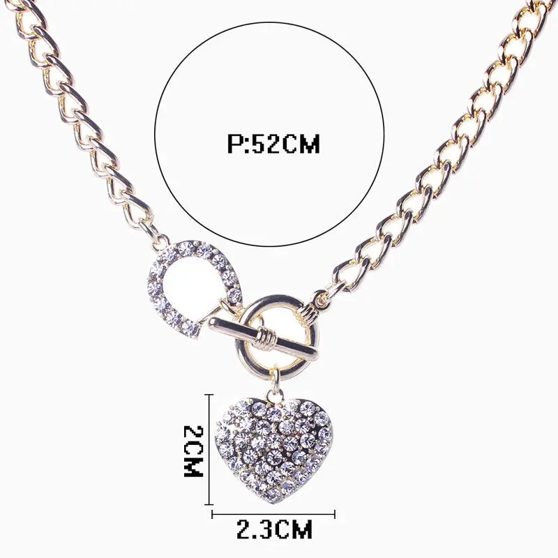

Fashion Woman Jewelry Gold Color Chain Bling Rhinestone Toggle Clasp Heart Love Pendant Short Necklace Gift For Women