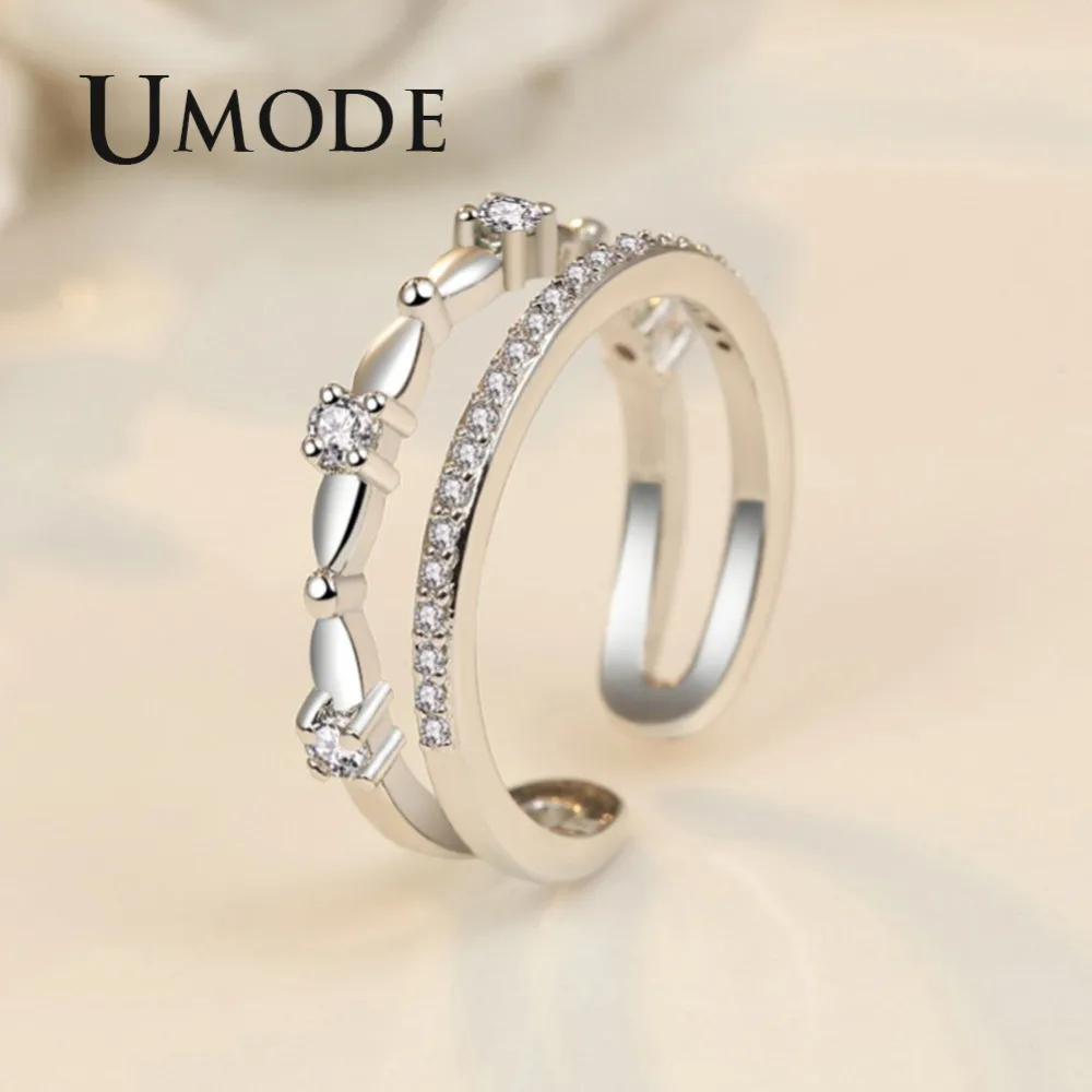 Модное циркониевое кольцо UMODE для женщин ювелирные изделия из белого золота