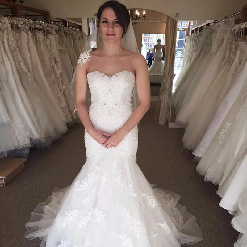 Милое кружевное свадебное платье Русалка 2019 Полный лиф из бисера милые
