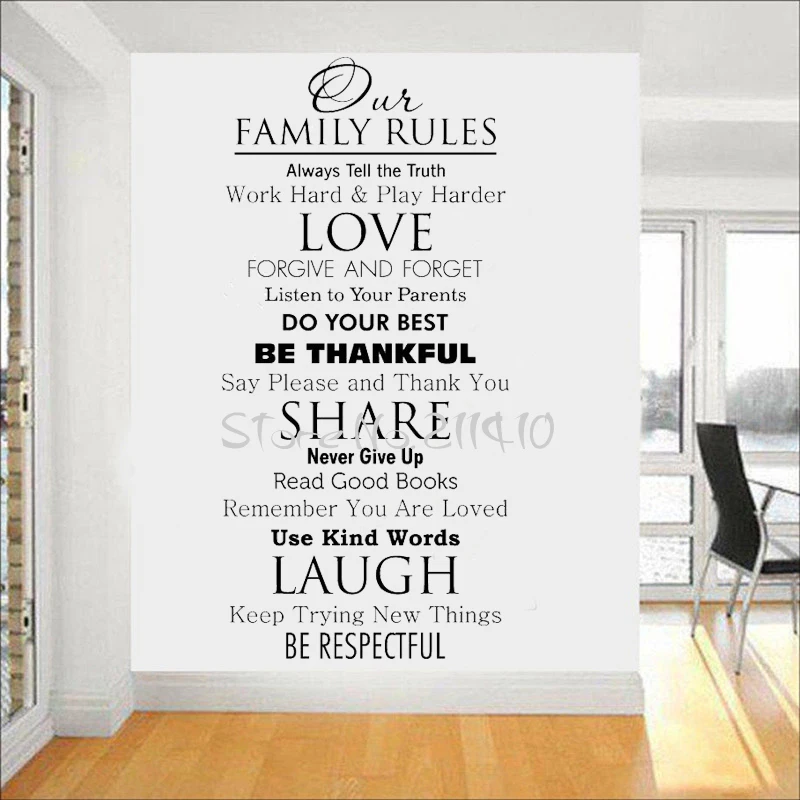 Огромный Наклейка на стену с цитатой наши семейные правила для дома домашний Love