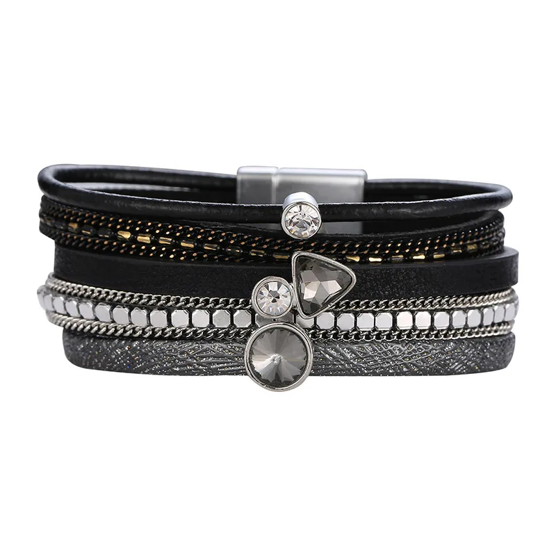 Женский кожаный браслет широкий со стразами и кристаллами|leather crystal bracelet|crystal